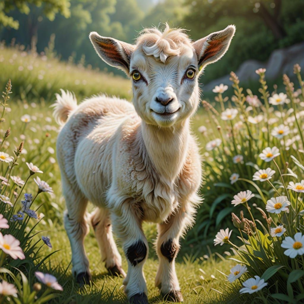 Cute Baby Goat in Dreamy Fairytale Meadow