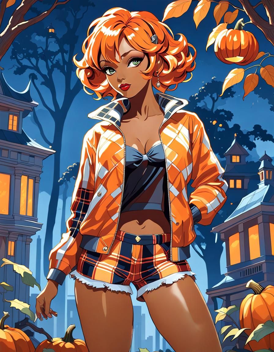 Art Deco Pumpkin House with Ebony Girl in Art Nouveau Style