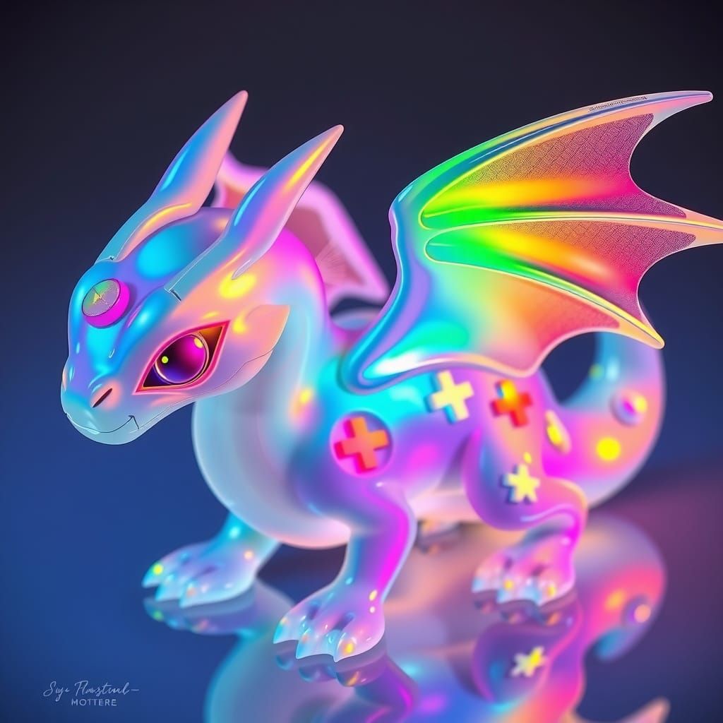 Iridescent Slime-Dragon with Holographic Stickers