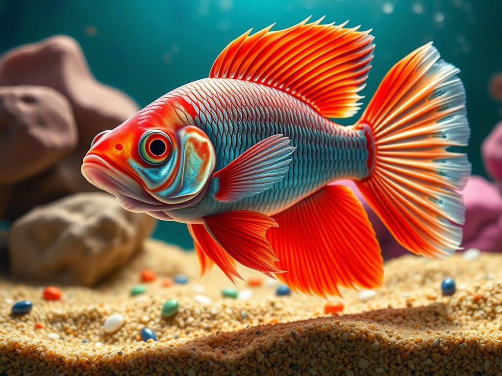 Vibrant Siamese Fighting Fish in Whimsical Candy Art Style