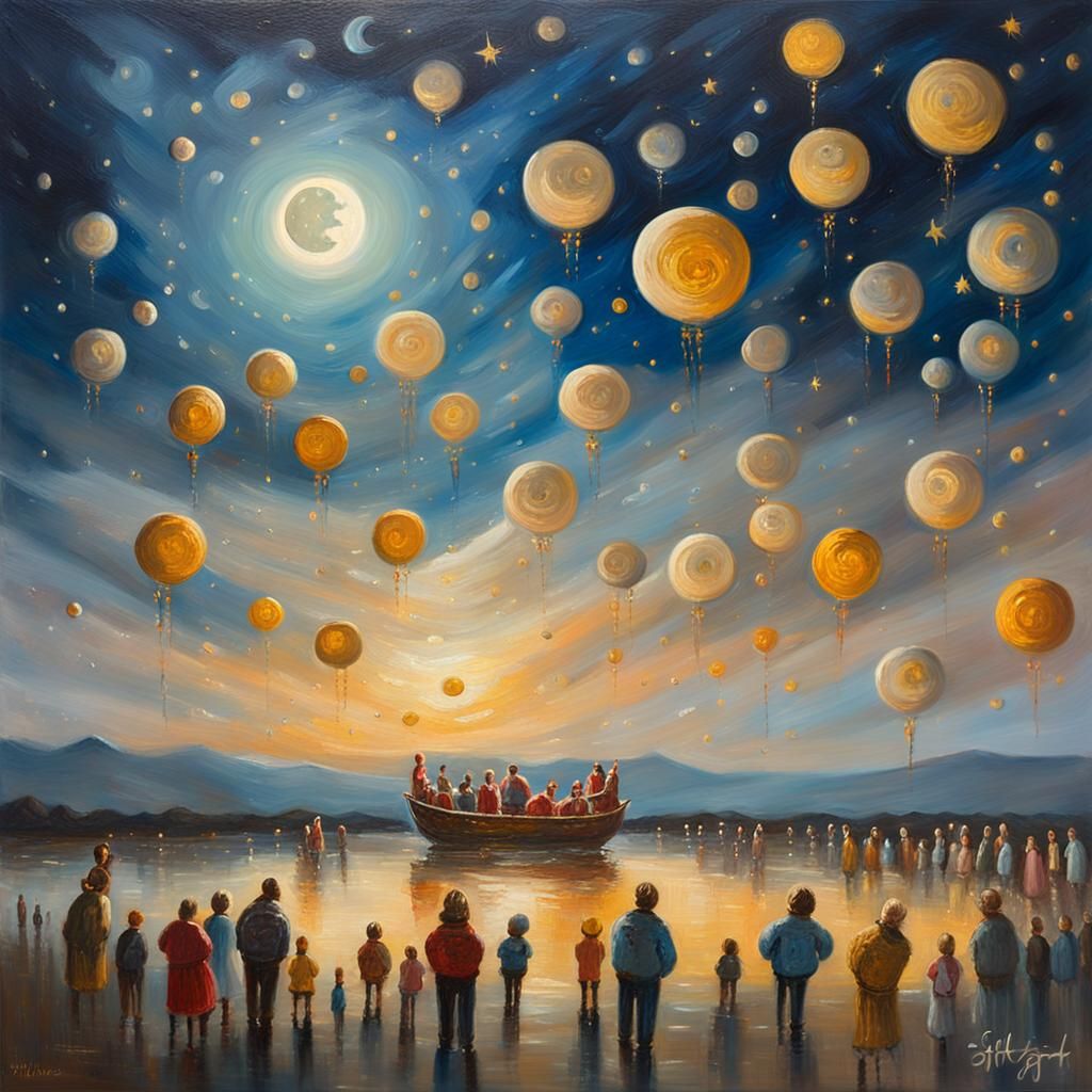 Majestic Moon Parade in Oil Painting Style