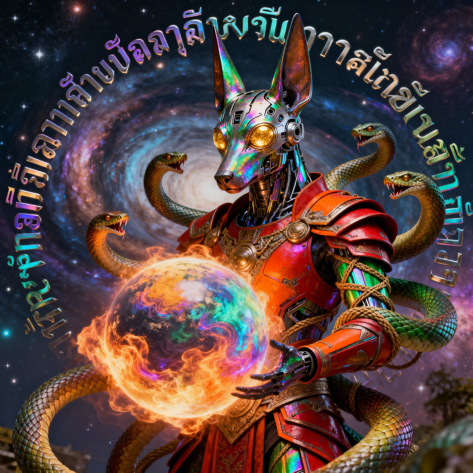 Transcendent Being Builds Fiery Planet in Cosmic Display