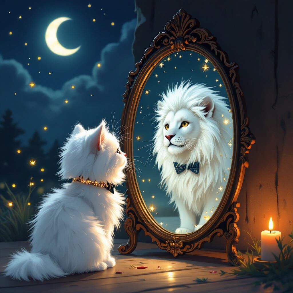 Magical Cat Reflection as Majestic Lion