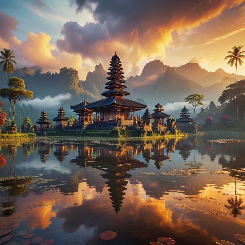 Ulun Danu Tamblingan temple at Lake Tamblingan, Bali, Indone...