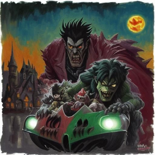 Monsters Race Mario Kart: Neo-Impressionist Oil Painting