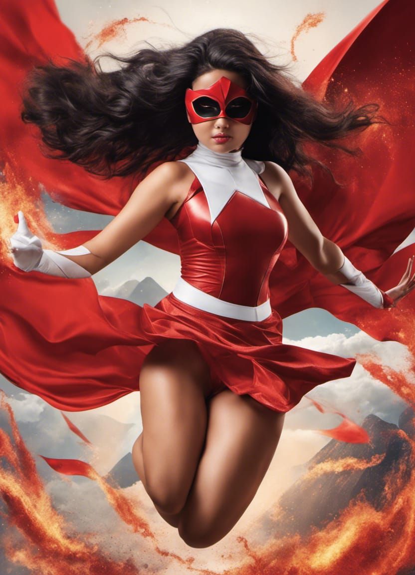 Indonesian Superhero Flying Near Exploding Volcano