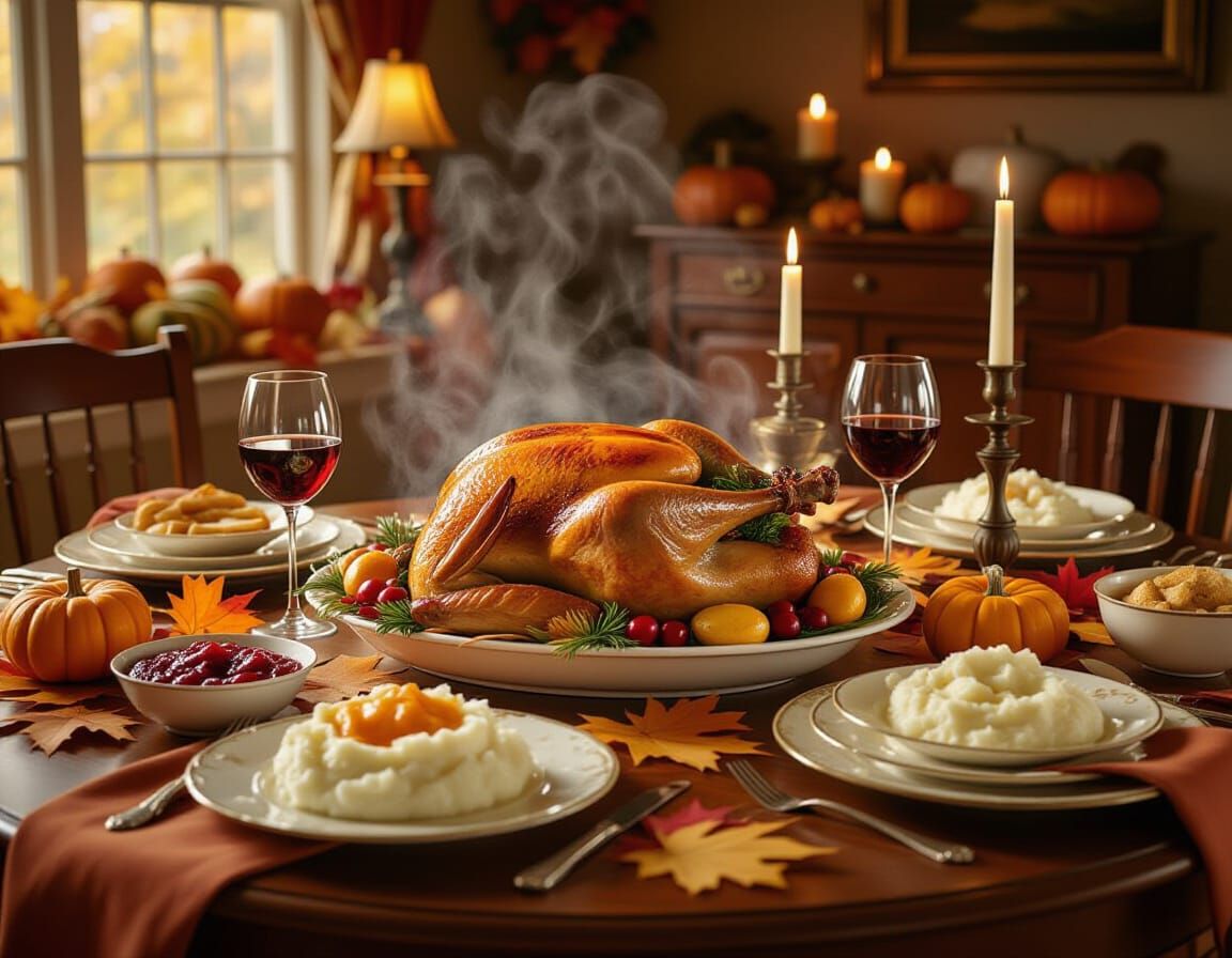 Hyper-Detailed Thanksgiving Feast in Realistic Style