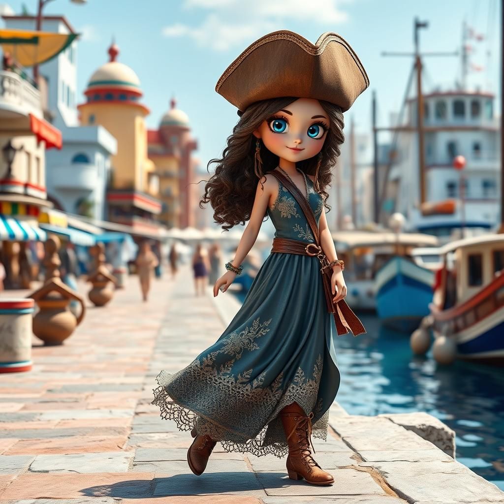 Chibi Woman Strides Confidently in 3D Render