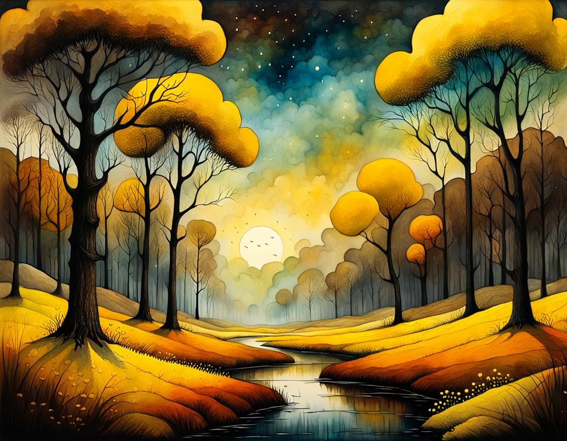 Impressionist Landscape in Gouache Style