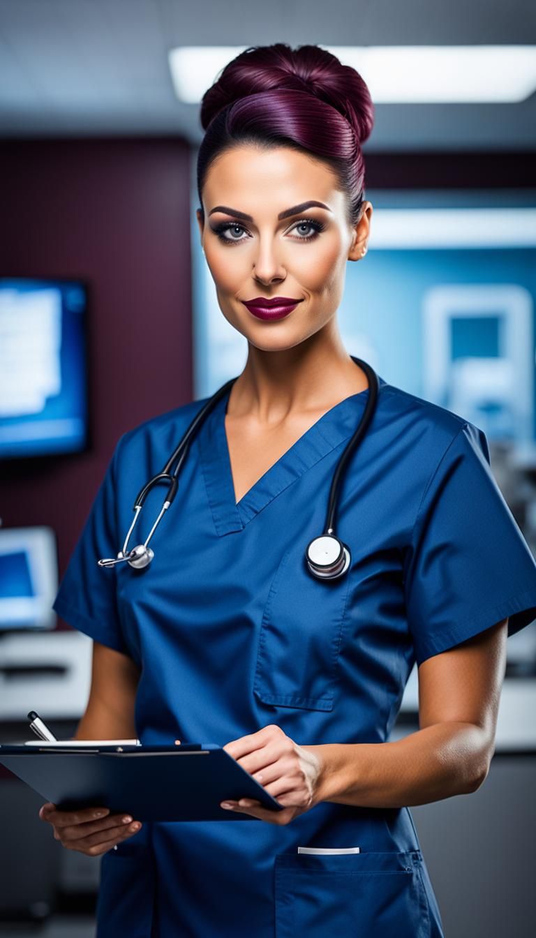 Nurse in Medical Office with Blue Hair