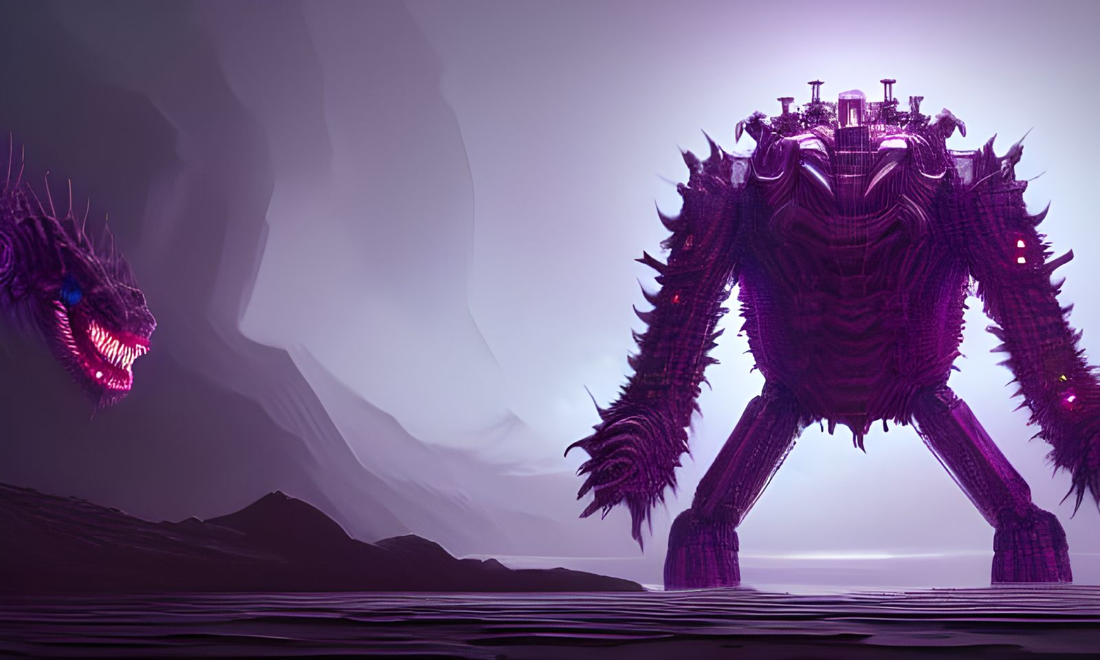 Robotic Bacteriophage Kaiju in Dark Fantasy Style