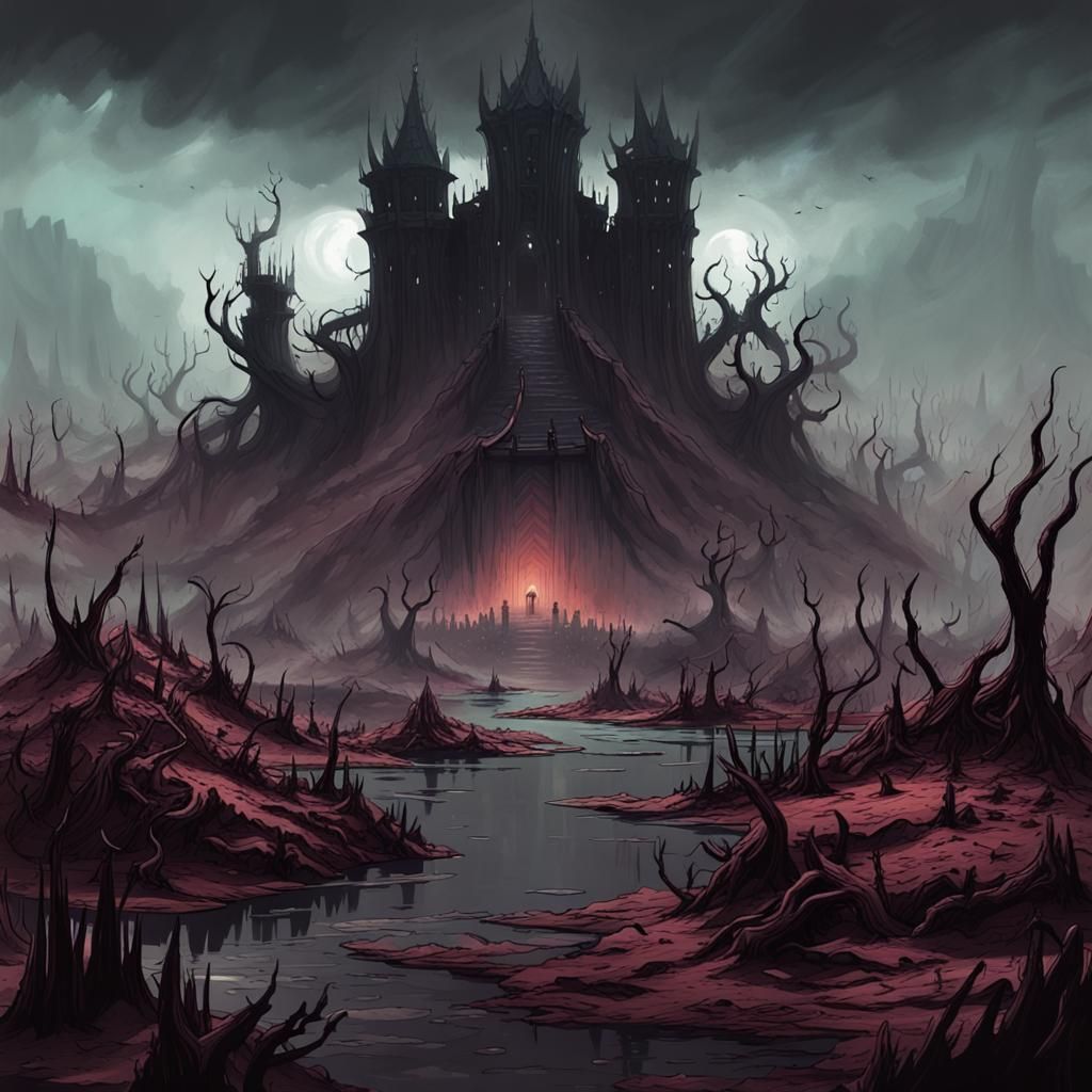 Ominous Citadel Emerges from Misty Bog: Concept Art