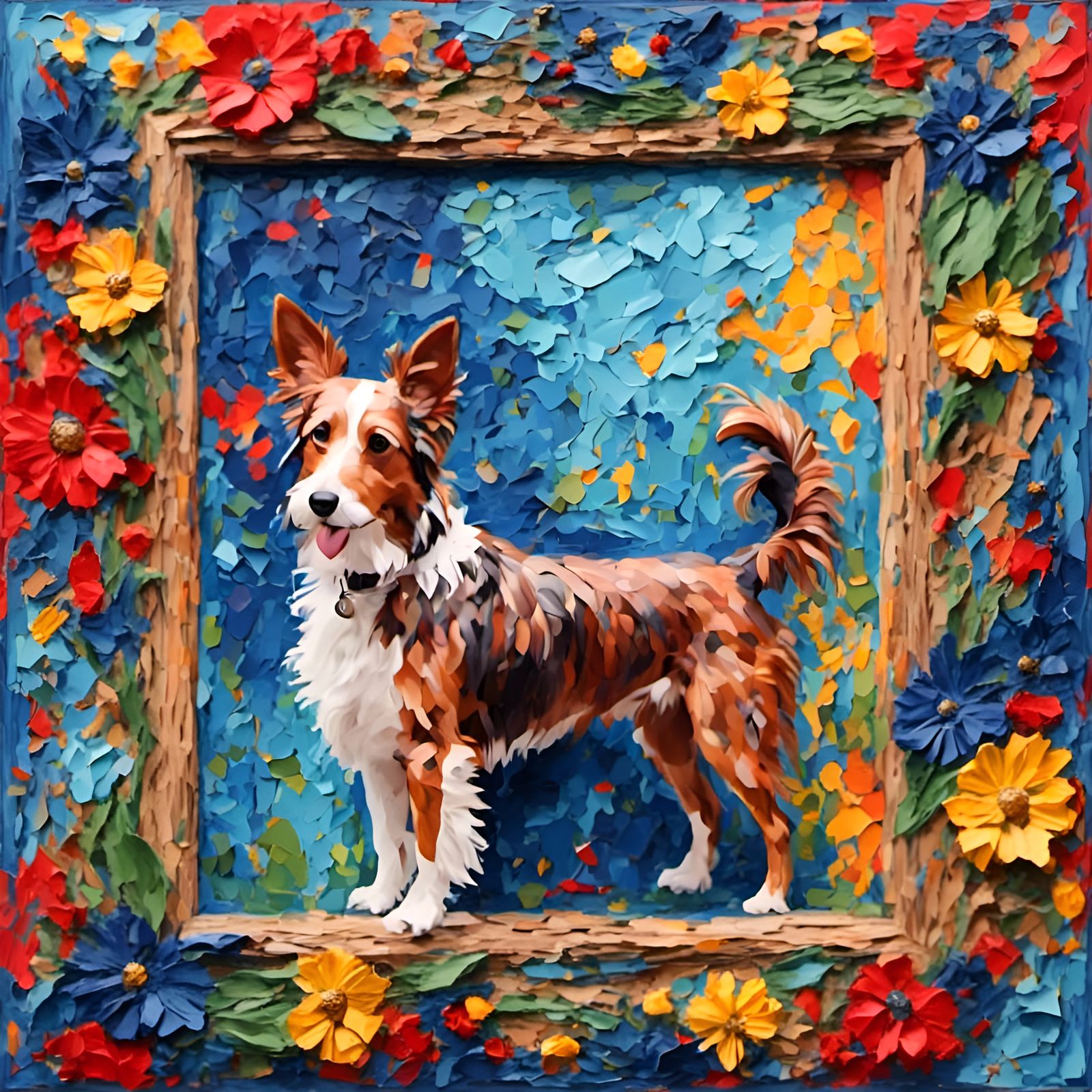 Geometric Impasto Dog Portrait in Frame