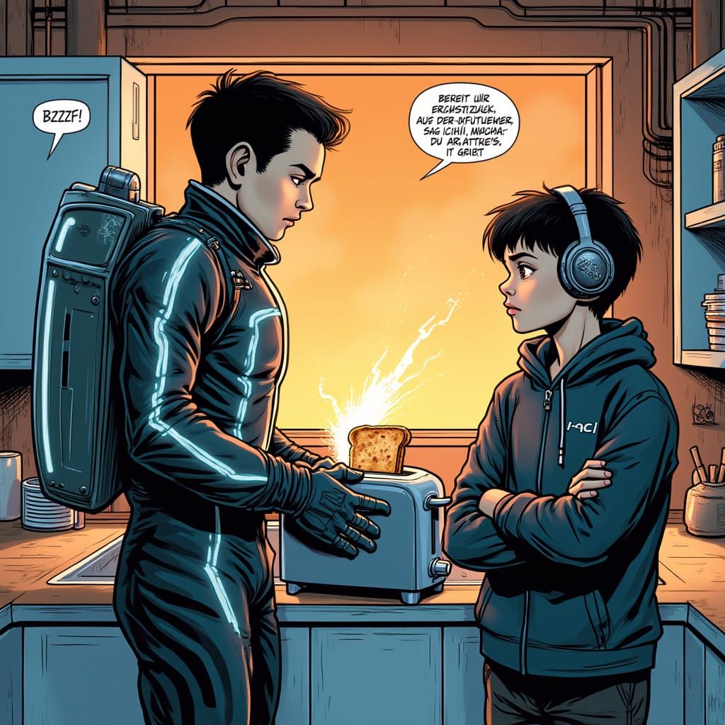 High-Tech Brothers in Futuristic Kitchen