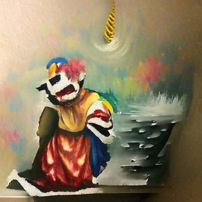 Melancholy Clown Portrait in Surreal Style
