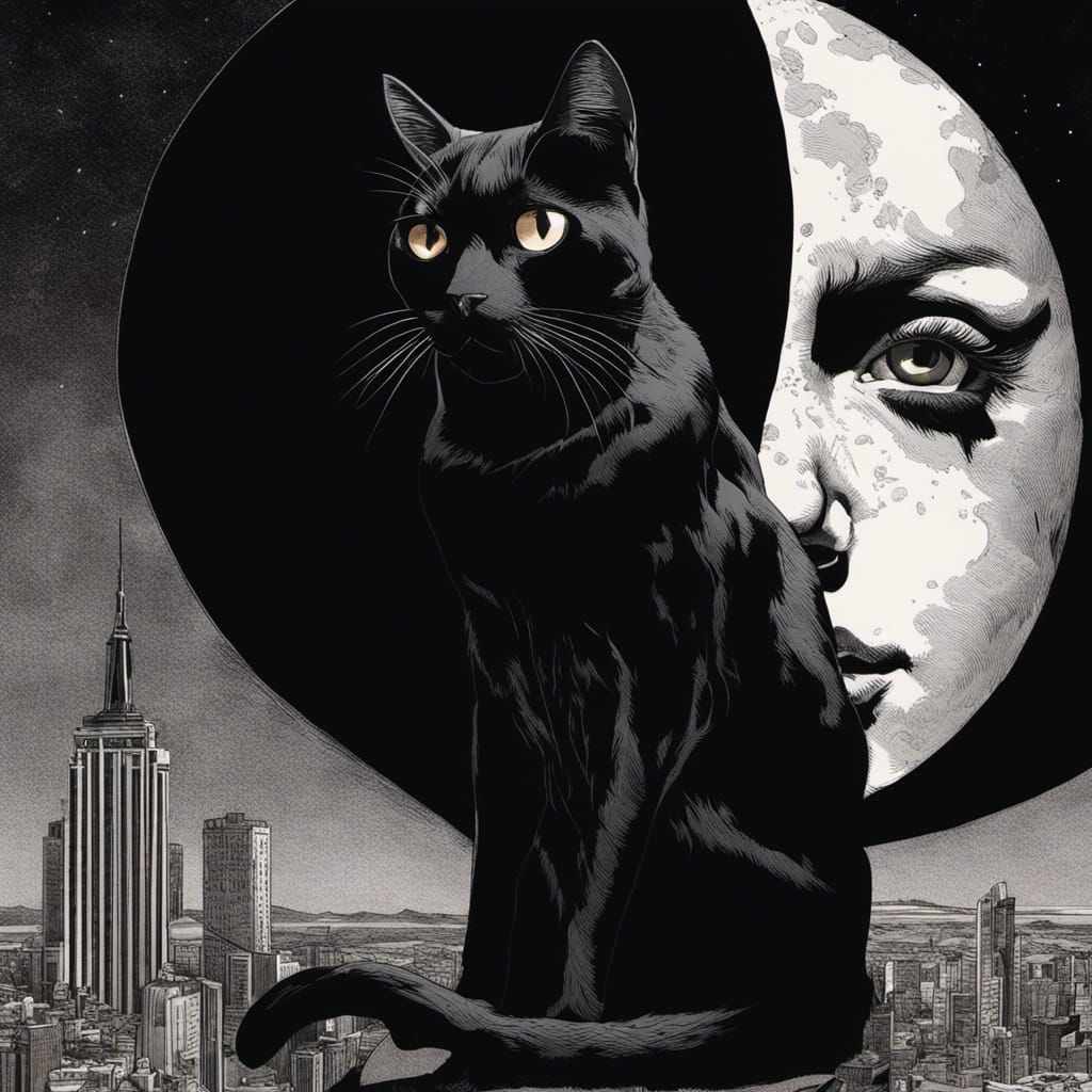 Dramatic Moonlit Portrait of a Black Cat