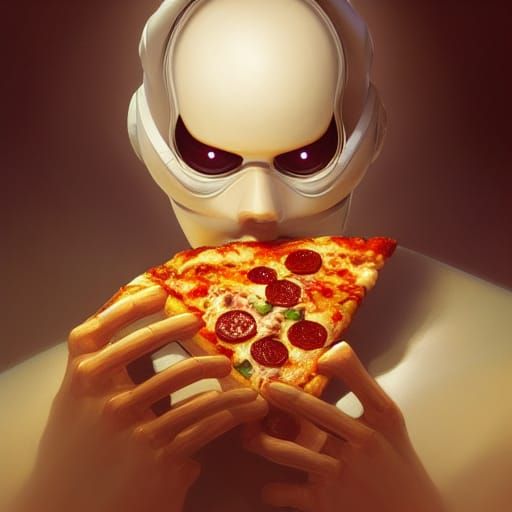Robotic Onion Enjoys Pizza: Hyperdetailed Digital Art