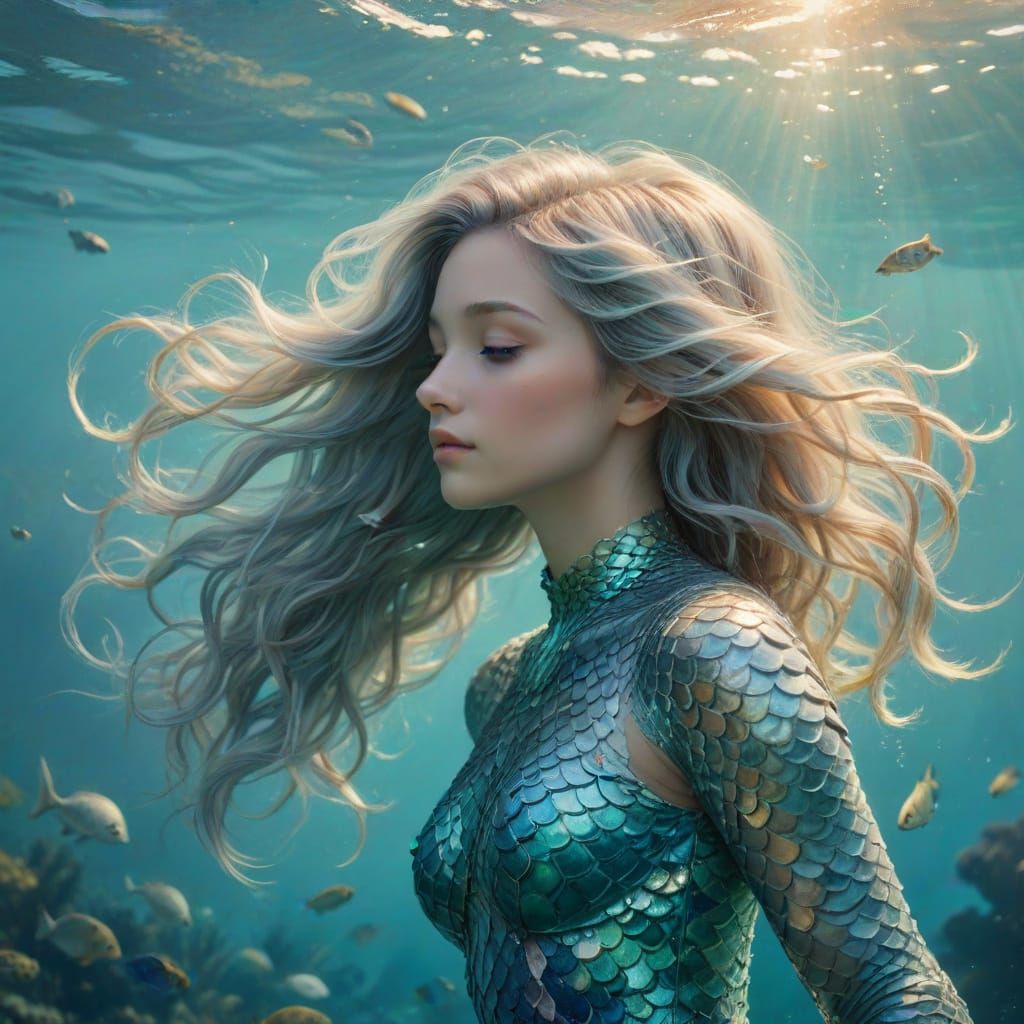 Whimsical Half-Mermaid Half-Manatee in Dreamy Oceanic Scene