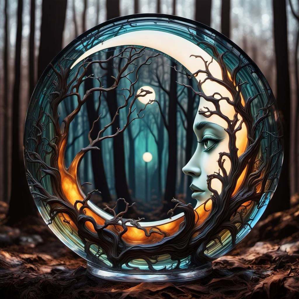 Art Deco Moon Over Shadowy Woods