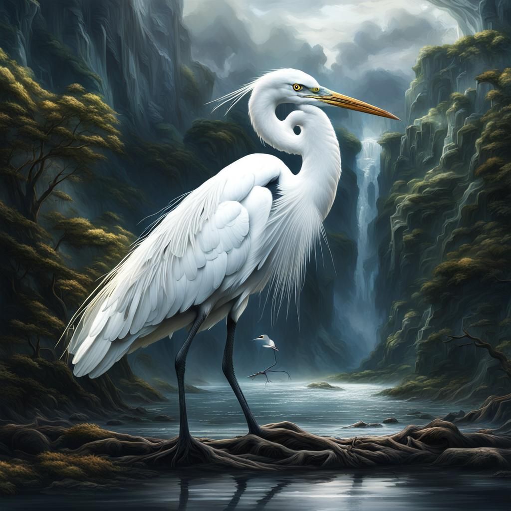 Cinematic White Heron Digital Matte Painting
