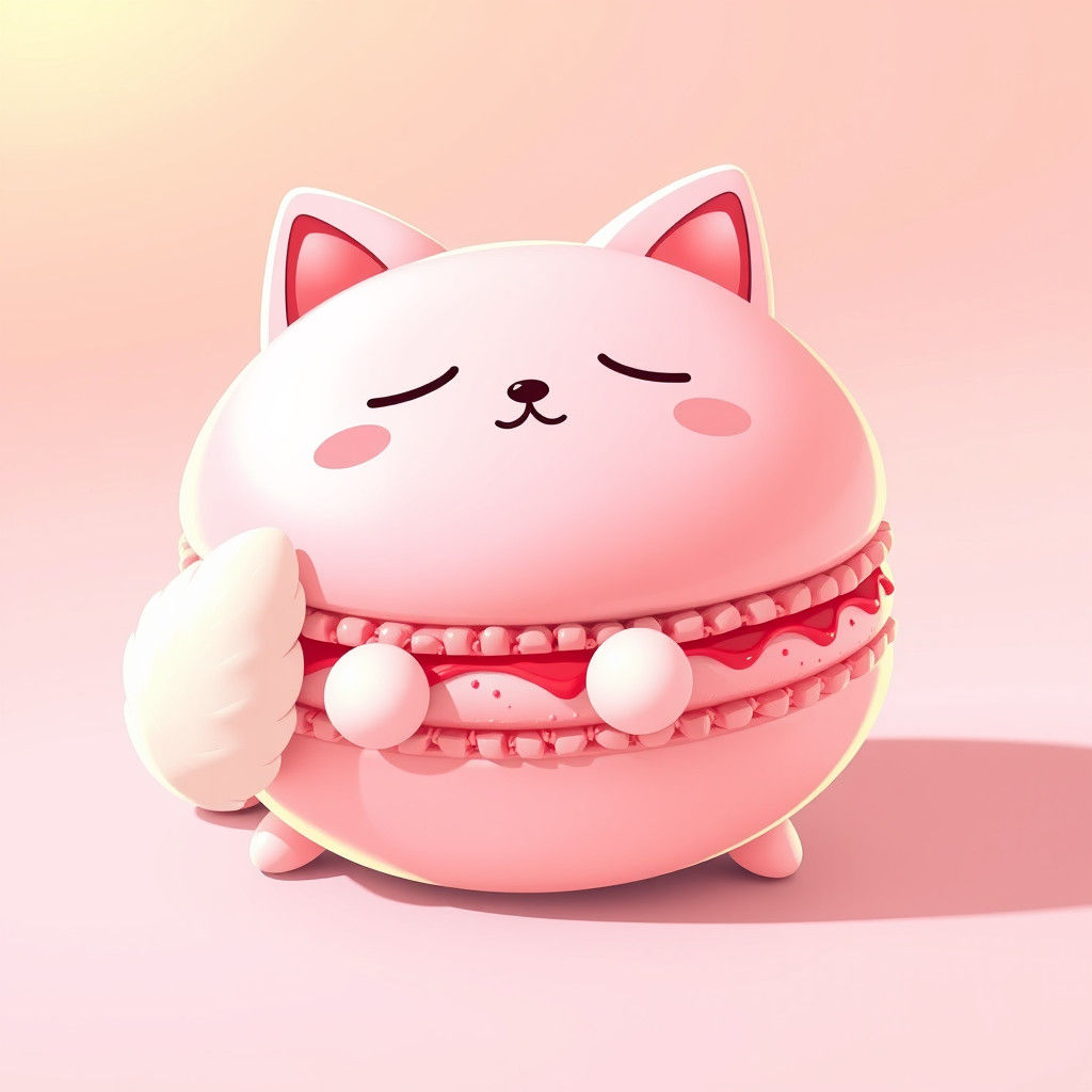 Kawaii Cat Macaron Dessert in Anime Style