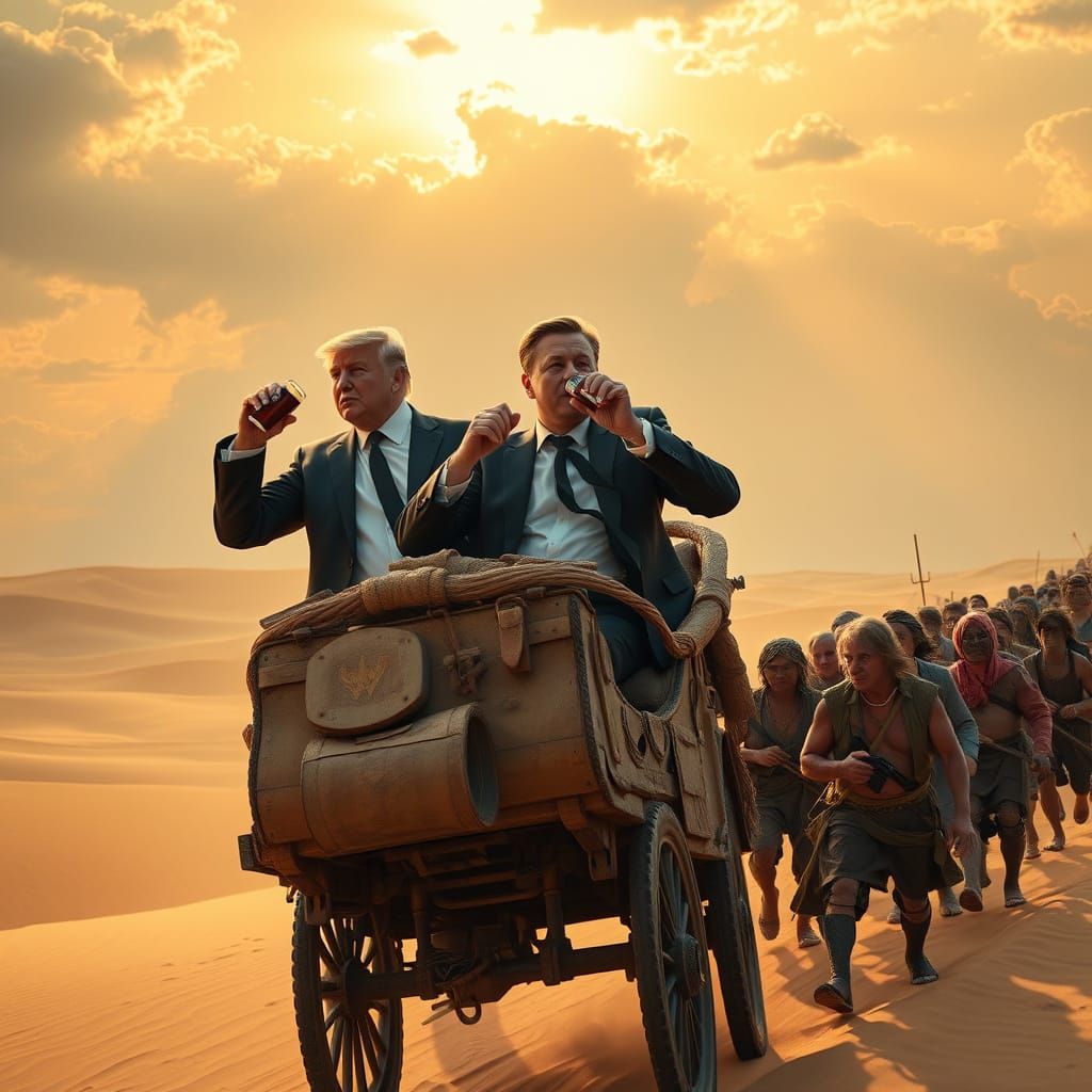 Trump and Musk Drive Chariot Across Sahara