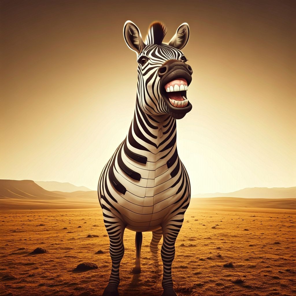 Zebra with Piano Key Body in Surreal Landscape