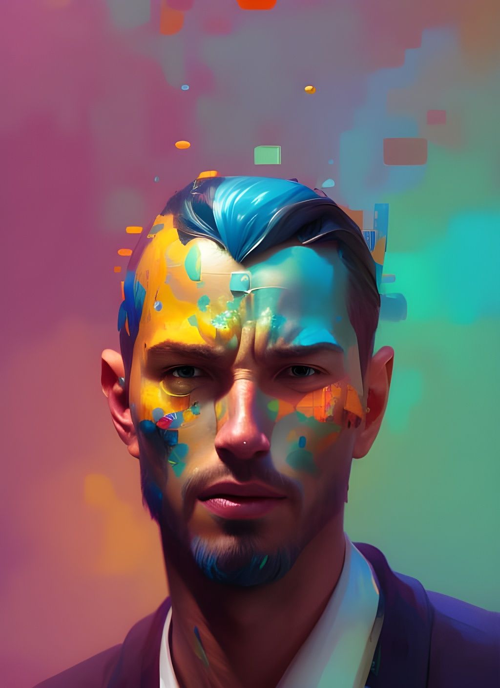 Photorealistic Man's Portrait in Colorful World