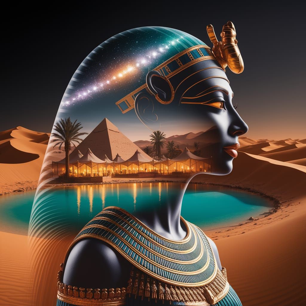 Egyptian Queen Double Exposure: Desert Oasis