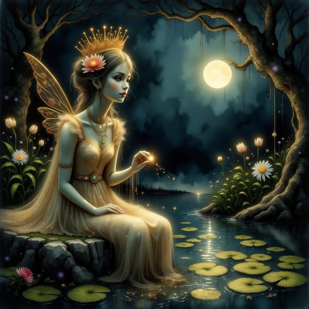 Ethereal Fairy in a Mystical Dark Forest