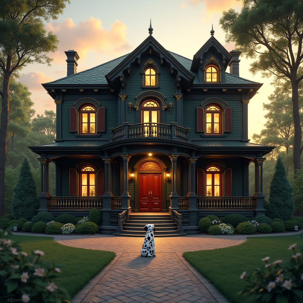 Luxurious Colonial Modern Mansion in Golden Light