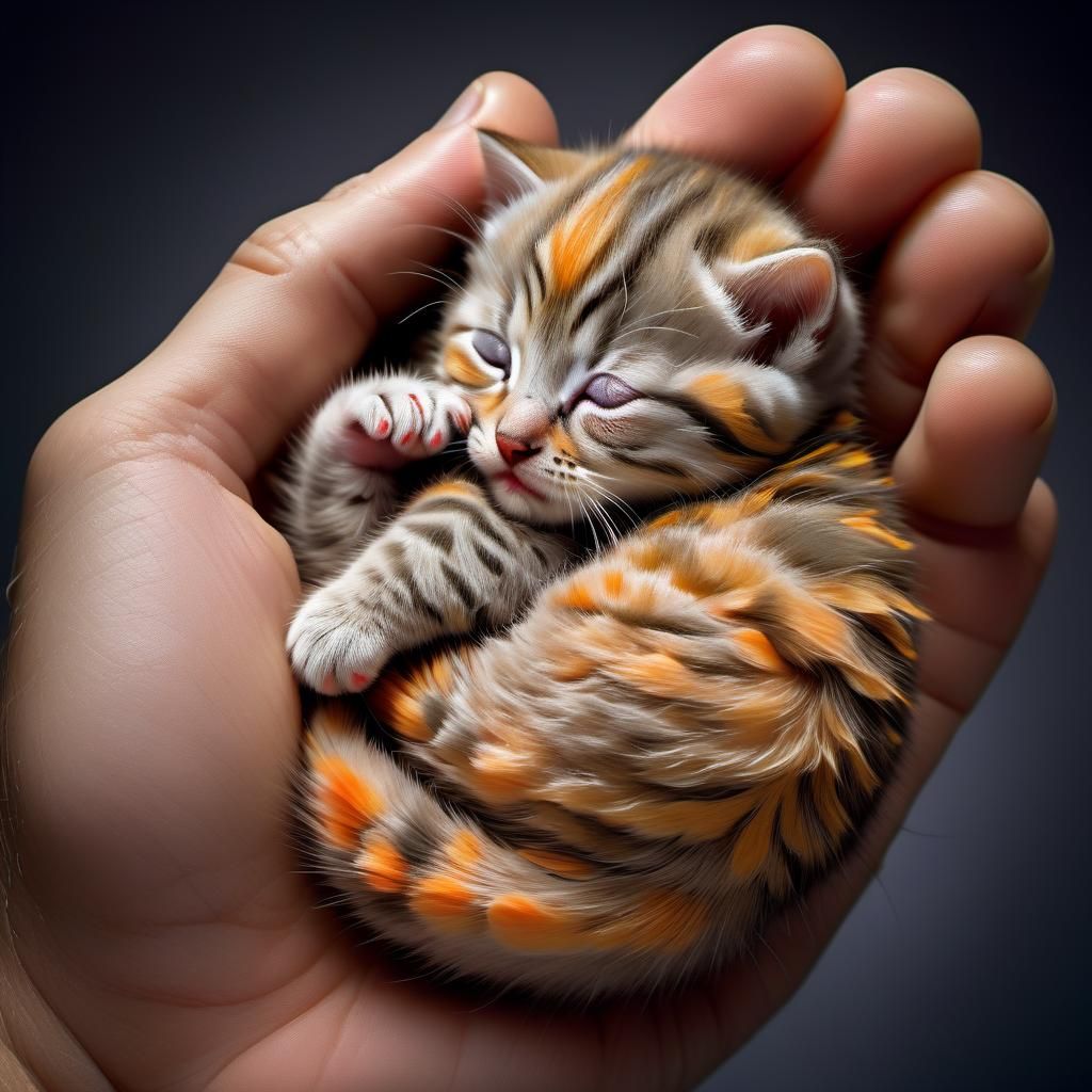 Macro Photo of Tiny Tabby Kitten Sleeping