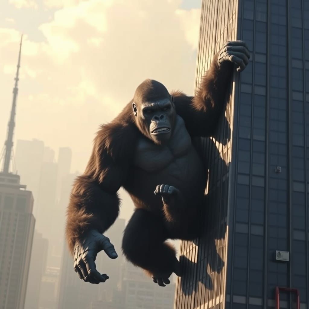 King Kong Scaling a Dazzling Metropolis