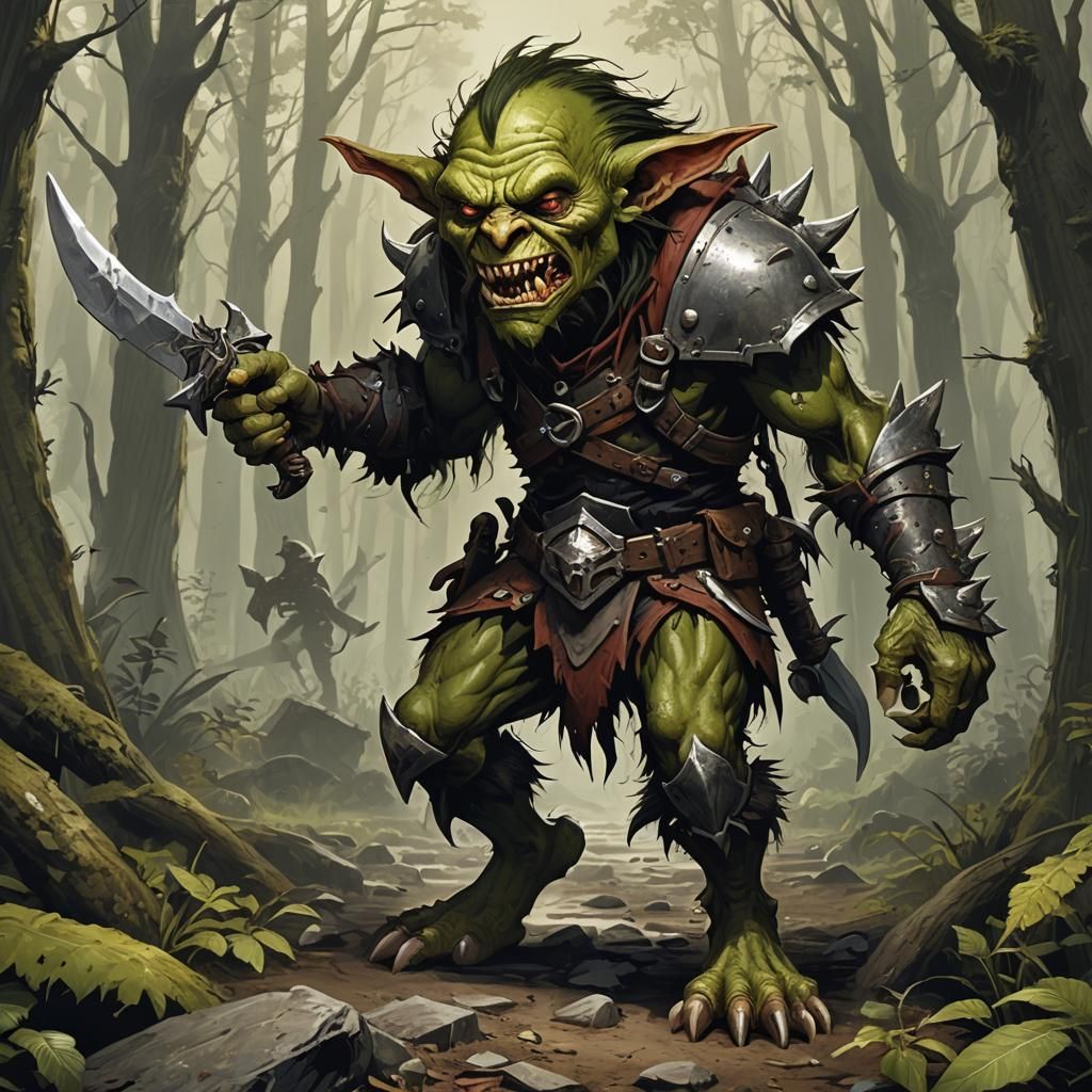 Fearsome Goblin Warrior in Detailed Matte Painting