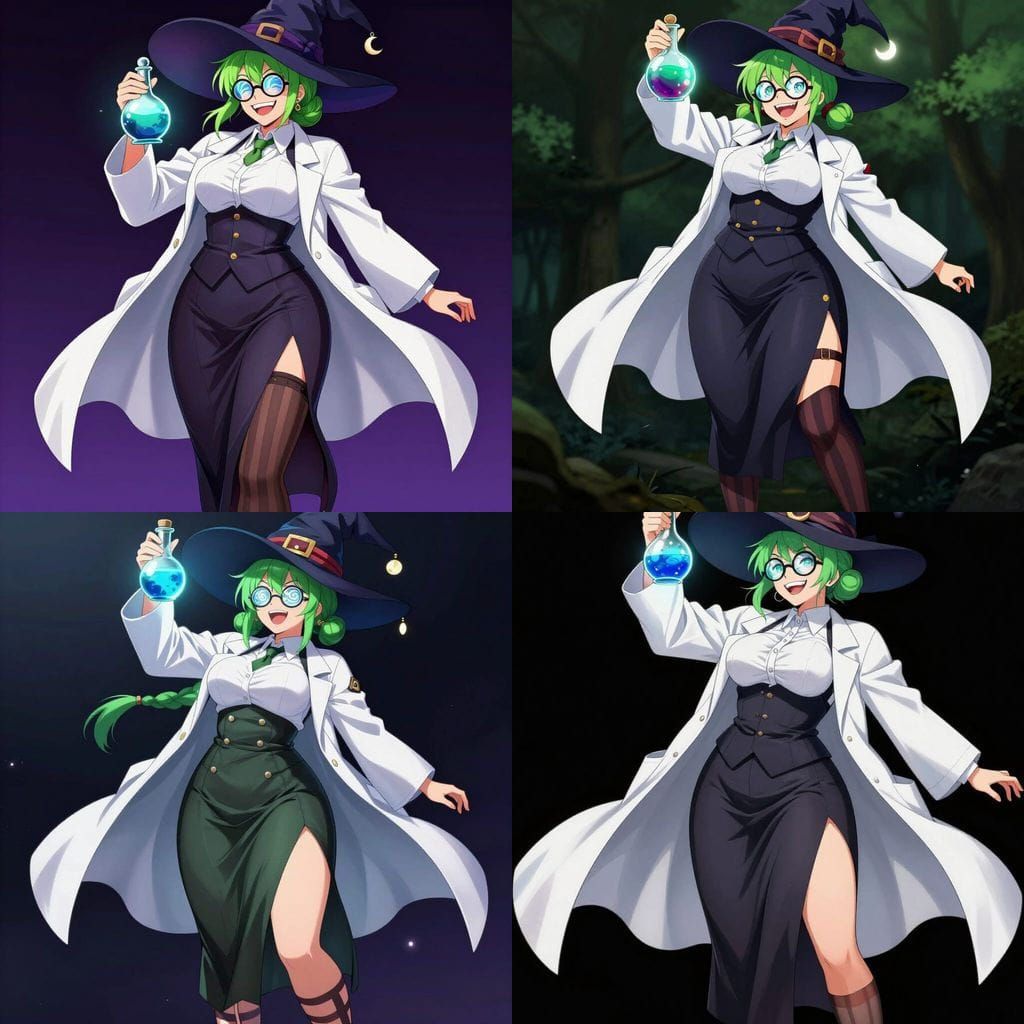 Anime Witch Scientist with Glowing Potion
