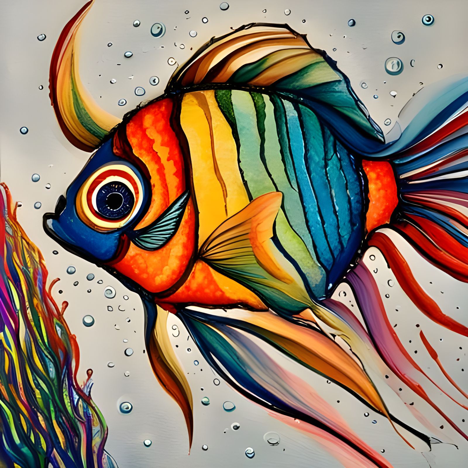 Abstract Rainbow Fish Art in Complementary Colors
