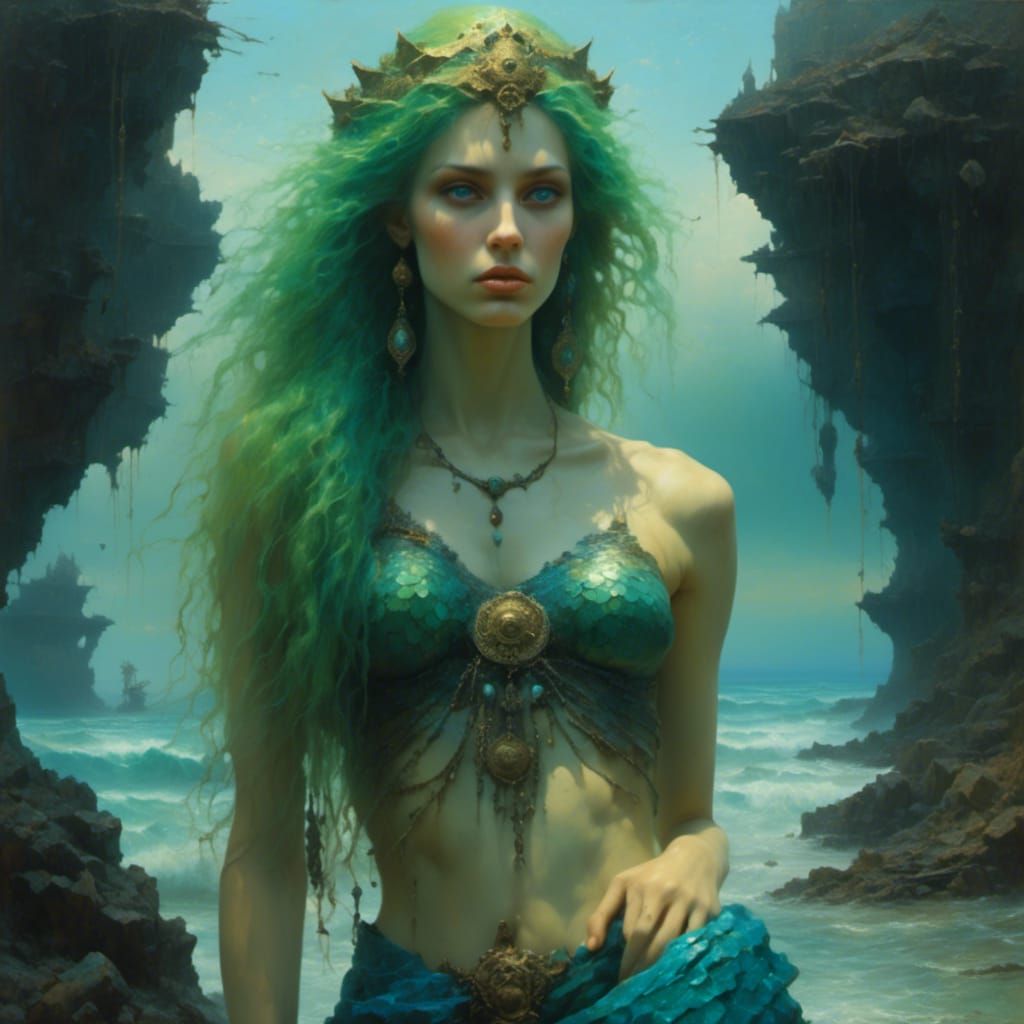 Mysterious Mermaid with Glowing Ocean Background