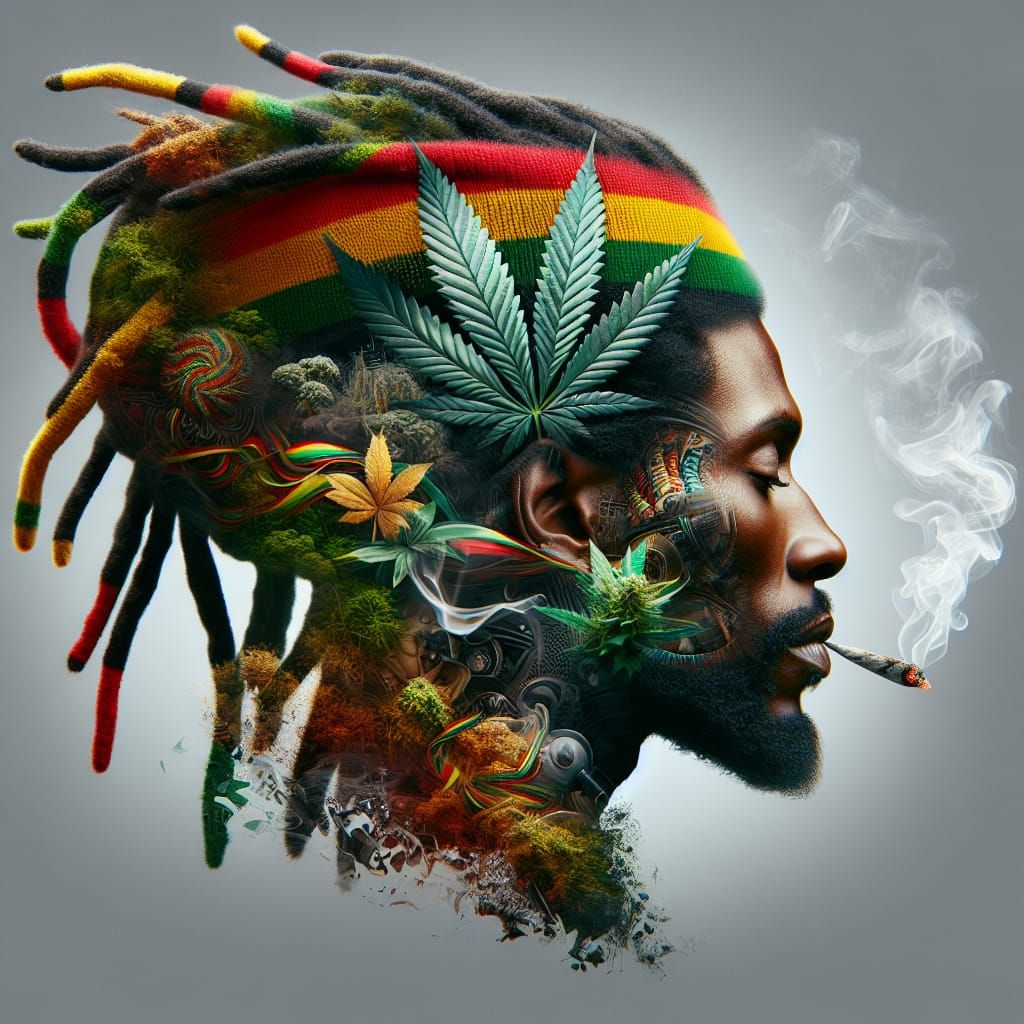 Jamaican Portrait with Cultural Symbols, Digital Art