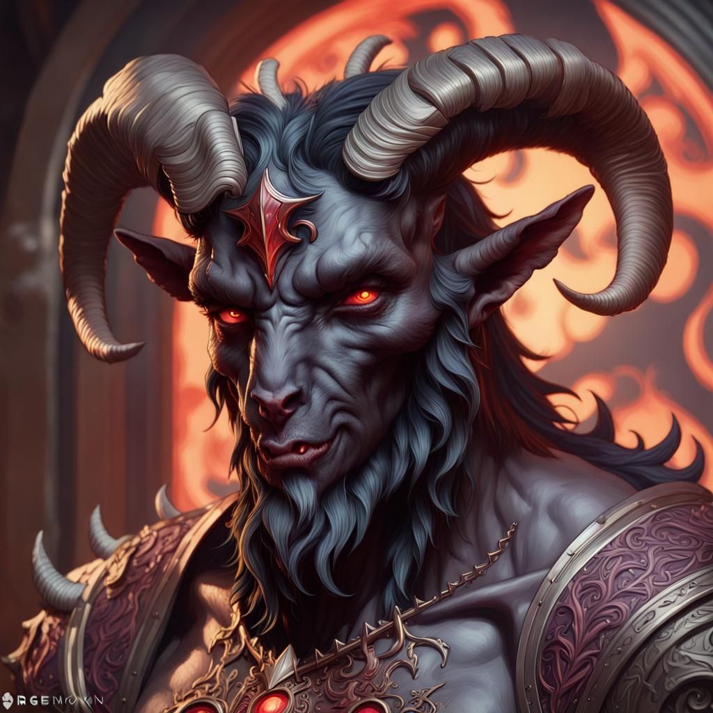 Demonic Goat-Man Portrait in Hyperdetailed Style