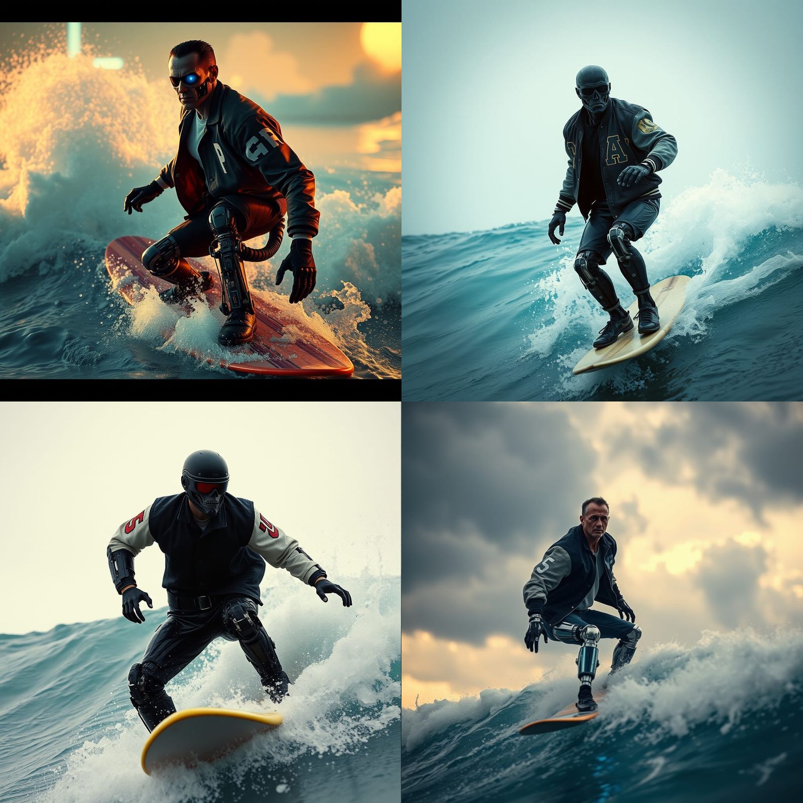 Cyborg Surf Cop in Letterman Jacket