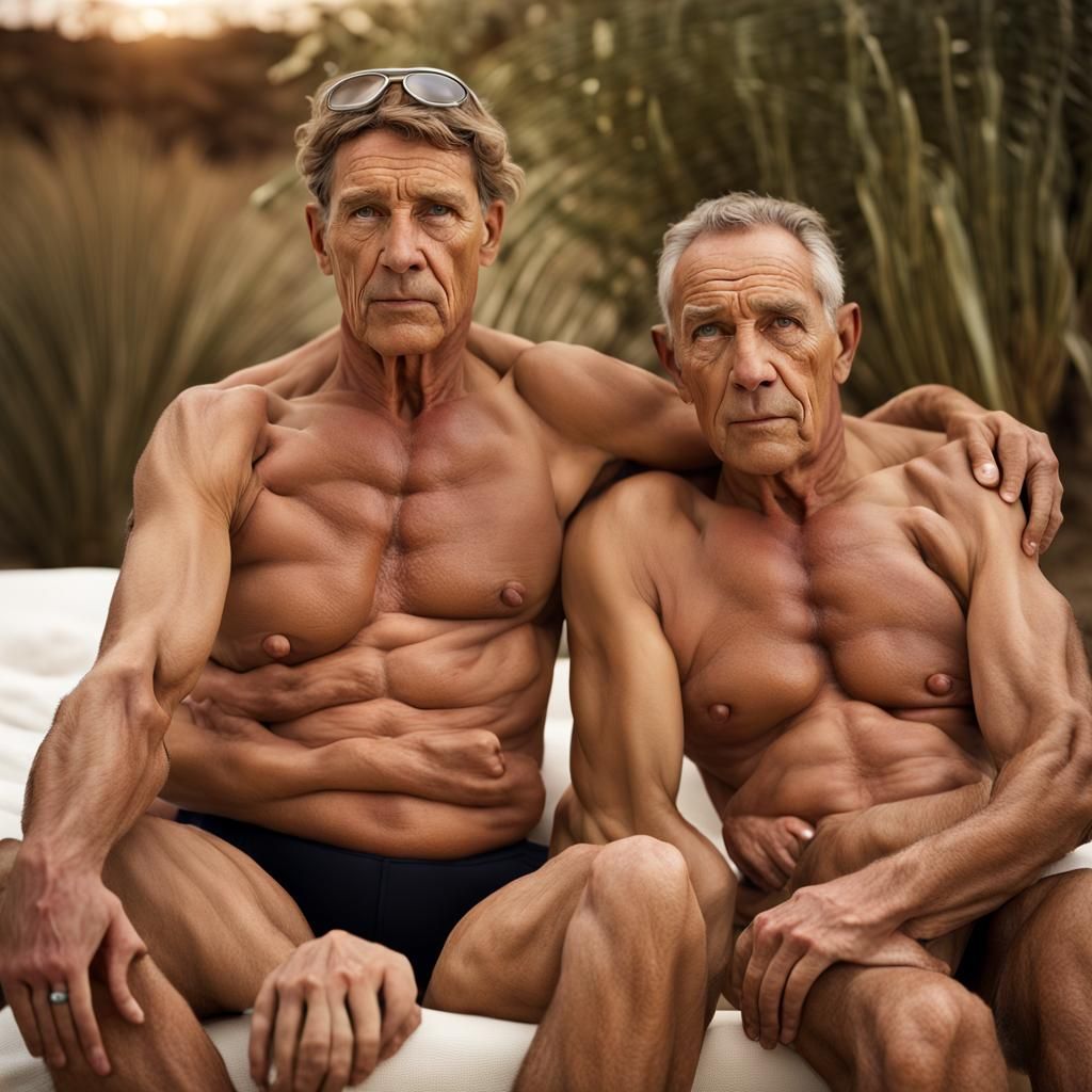 Reptilian Gay Couple Sunbathing at Desert Oasis