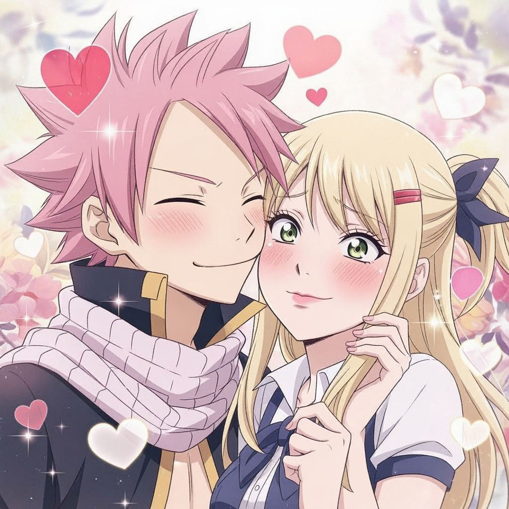 Anime Couple in Love: Intimate Moment with Hearts