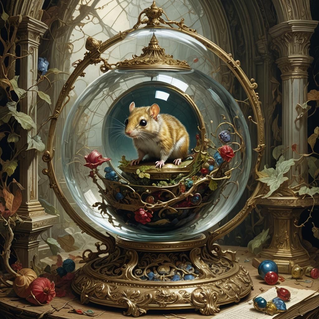 Dormouse in Glass Globe, Horror Illustration