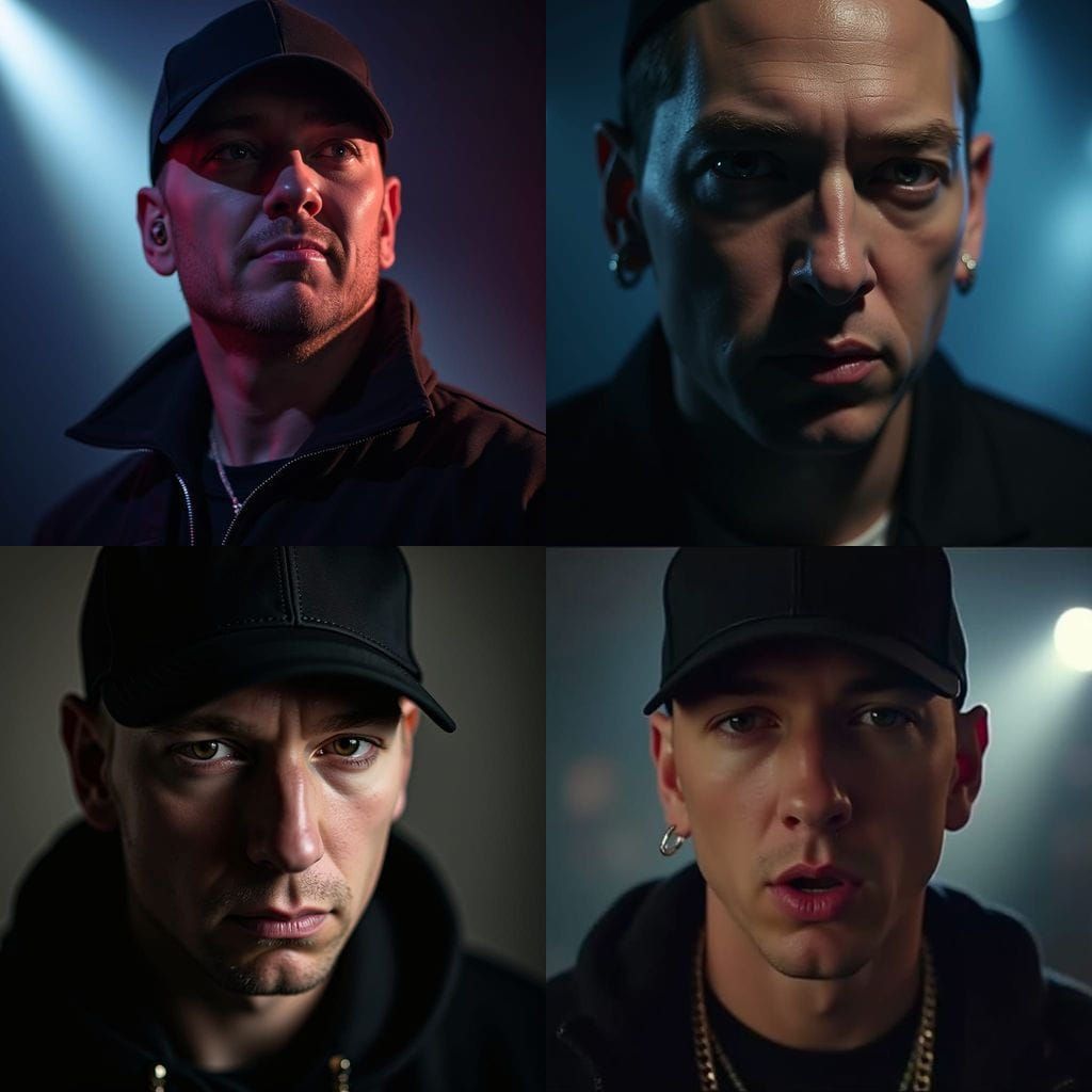 Eminem Rapping in a Dramatic Pose