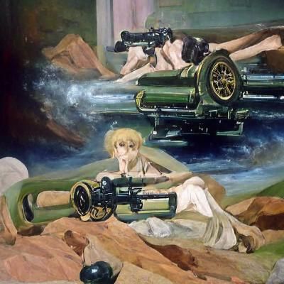 Anime Maxim Gun in Classicist Sci-Fi Style