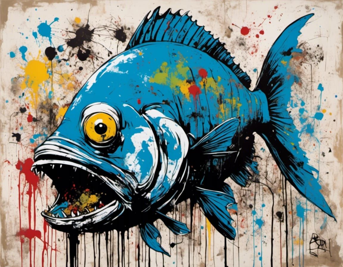 Zombie Fish About to Eat Alien, in Neo-Expressionism