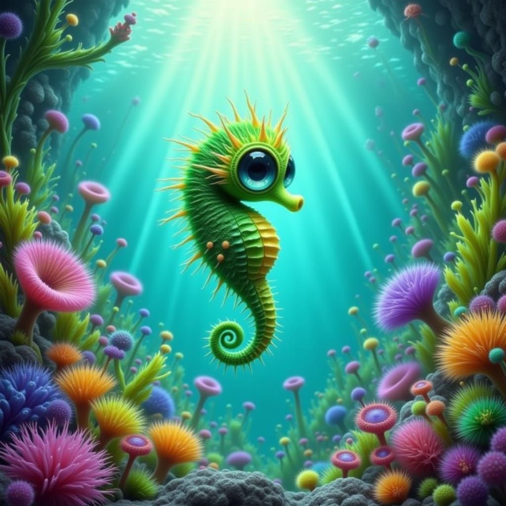 Adorable Miniature Seahorse in Vibrant Coral Reef