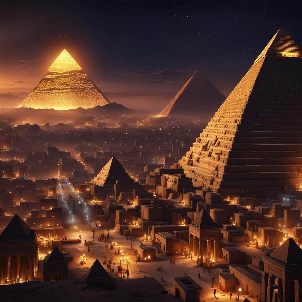 Nighttime Egyptian Cityscape: Detailed Matte Painting