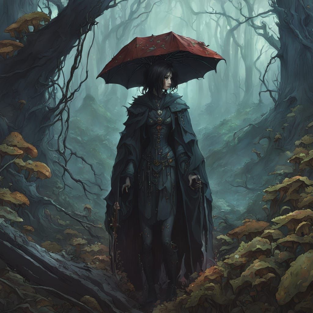 Mysterious Female Vampire Emerging from Ancient Forest