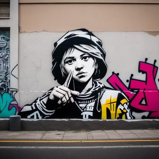 Banksy-Style Graffiti Street Art in Professional Photo